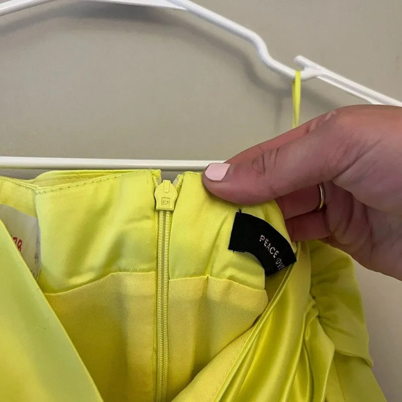 Peace and Love Womens Yellow Satin Maxi Skirt 8 Split Leg High Waist Lime Chic - Picture 8 of 15